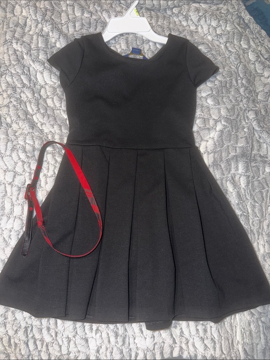 Polo Ralph Lauren Other - Polo by Ralph Lauren Black Cap-Sleeve Pleated Dress with Red Belt- Girls size 7